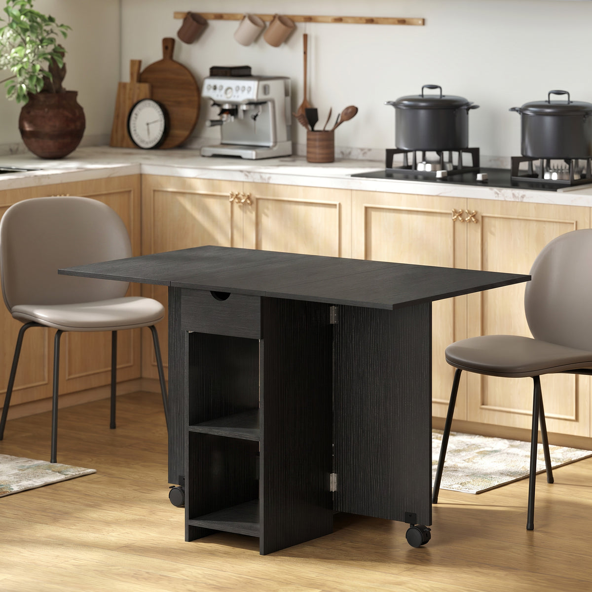 Table à Manger Pliante, Table de Cuisine Extensible pour 2 à 4 Personnes, 2 Abattants, 120 x 72 x 75 cm, Noir-1