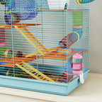 Cage pour hamster souris petit animaux rongeur avec tunnel mangeoire roue jouet 47 x 30 x 59 cm bleu clair-8