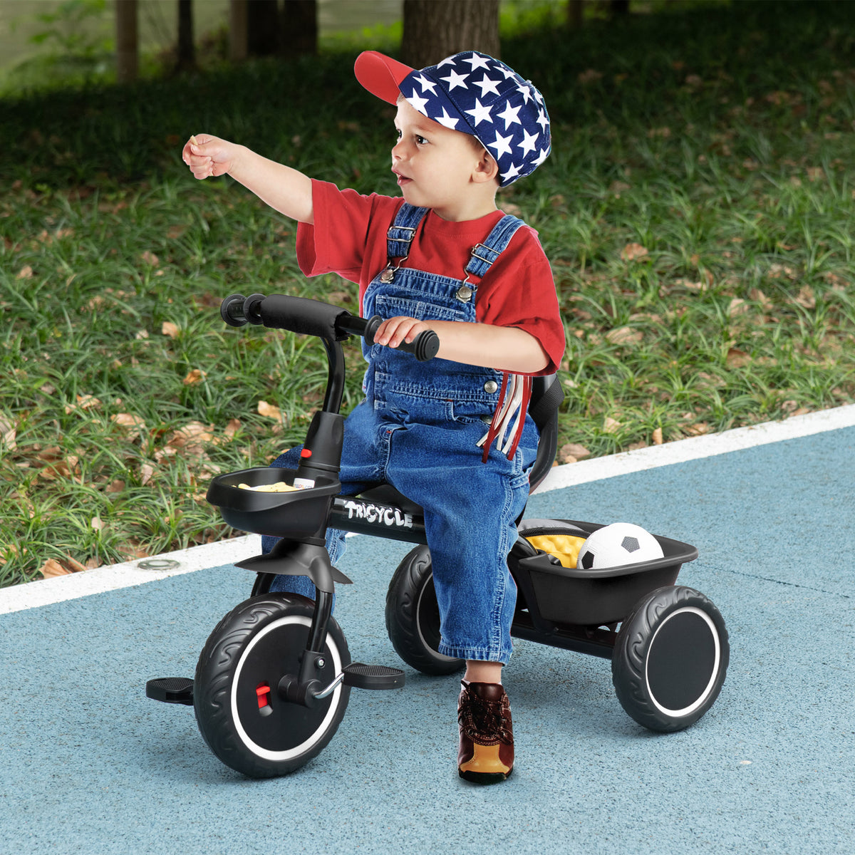 Tricycle pour enfant évolutif avec siège réglable pédales 2 paniers ceinture pour enfant de 2 à 5 ans noir-1