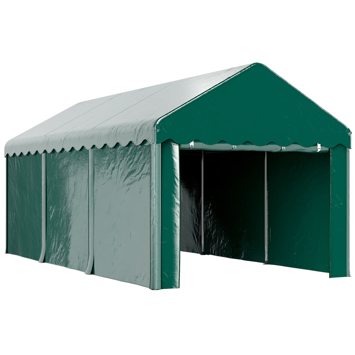 Tente garage carport 3 x 6m Auvent de voiture robuste avec 2 portes enroulables, toile 200g PE, vert-0