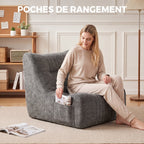 Canapé Paresseux Chaise de Sol à Silhouette Papillon avec Poches Latérales, sans Assemblage, 80x90x76cm, Gris Châtaigne-6