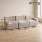 Canapé 3 Places Modulable 277 cm, Canapé Salon Compressé en Chenille Moderne, Assise Profonde, Accoudoirs Larges, Beige-2