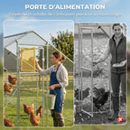 Enclos poulailler extérieur parc grillagé 12 m² avec perchoir et mangeoire acier galvanisé Ø25mm 300x400x195cm argent-5