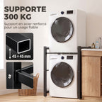 Support de superposition lave-linge/sèche-linge, 300 kg, avec pieds réglables et barre de séchage, noir-3