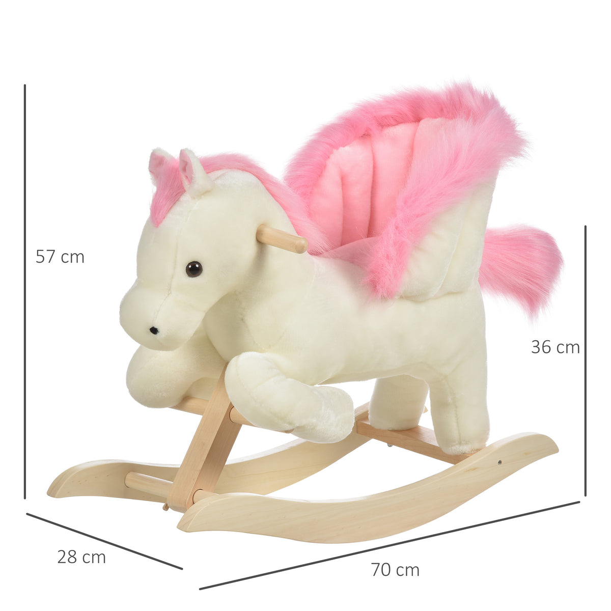Cheval à Bascule Fonction Musicale Selle Grand Confort Peluche Courte Douce Pour Enfants 18-36 Mois Bois peuplier Blanc et Rose dim. 70L x 28l x 57H cm-2