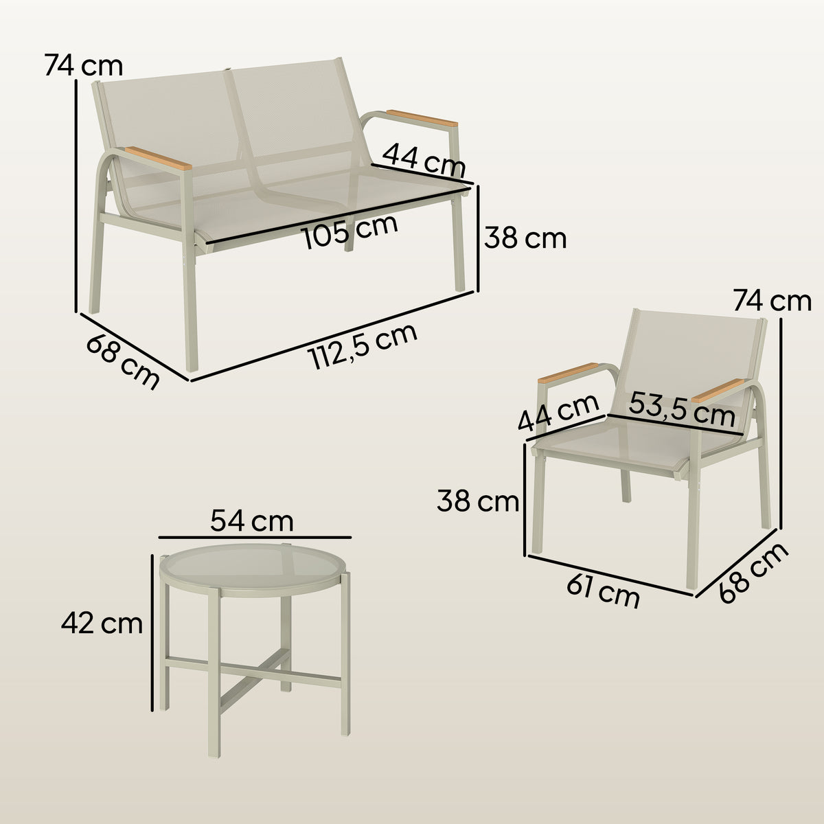 Salon de Jardin Ensemble de Terrasse avec Canapé 2 Places, 2 Fauteuils et Table Basse en Verre Trempé 4 Pièces Vert-2