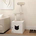 Arbre à chat avec maison de toilettes, tour de jeu 2-en-1 de 129 cm avec cache-litière, poteaux à griffer, crème-9
