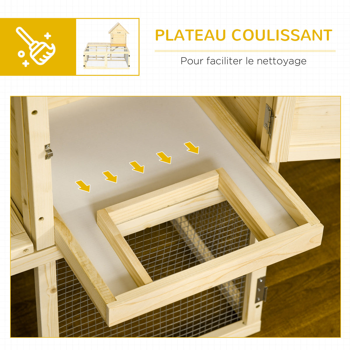 Clapier en bois enclos pour animaux villa pour lapin 2 niveaux avec aire de course rampe et portes verouillables-5