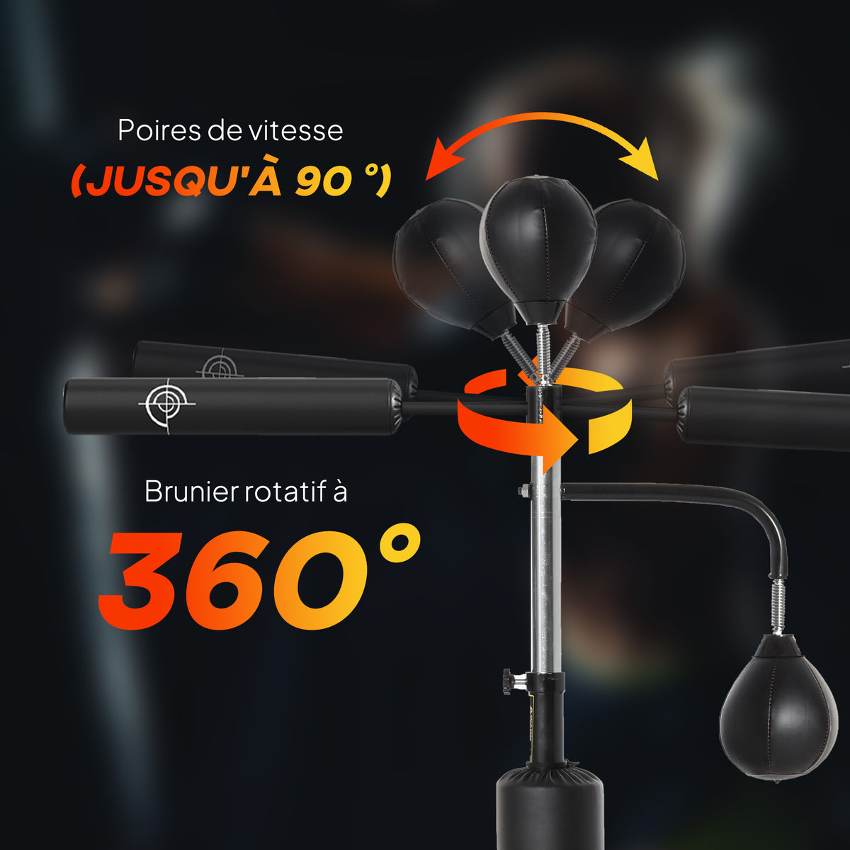 Sac de frappe sur pied 4 en 1, punching ball autonome 2 balles de vitesse barre rotative 360° hauteur réglable 160-230 cm, sac de boxe pour adultes, pour Boxe Muay Thaï Taekwondo, noir-3