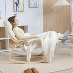Fauteuil à bascule avec repose-pieds ajustable, rocking chair avec pieds en bois de bouleau, 67 x 106-123 x 92 cm, crème-7