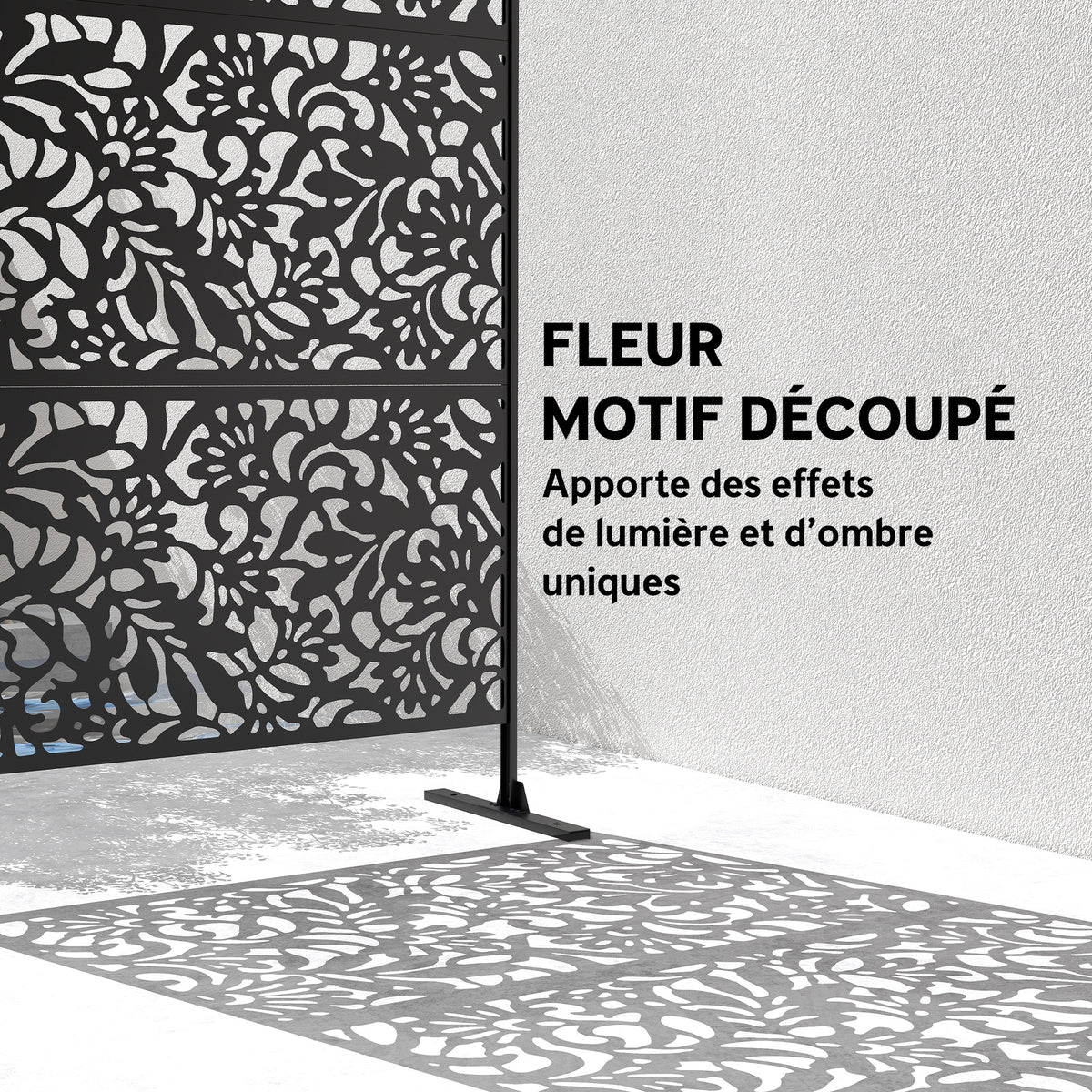 Panneau Brise Vue décoratif Extérieur Claustra Décoratif Jardin 3 Panneaux à motif floral Acier 122 x 45 x 198 cm Noir-3