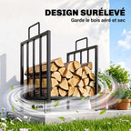 Range bûches Porte-bûches Etagère porte bois de cheminée charge max 15 Kg 44x33x46cm métal époxy noir-5