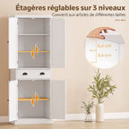 Buffet Haut Cuisine, Armoire de Cuisine avec 4 Portes, Tiroir et Étagères Réglables, Style Rustique, 62x38x173cm, Blanc-4