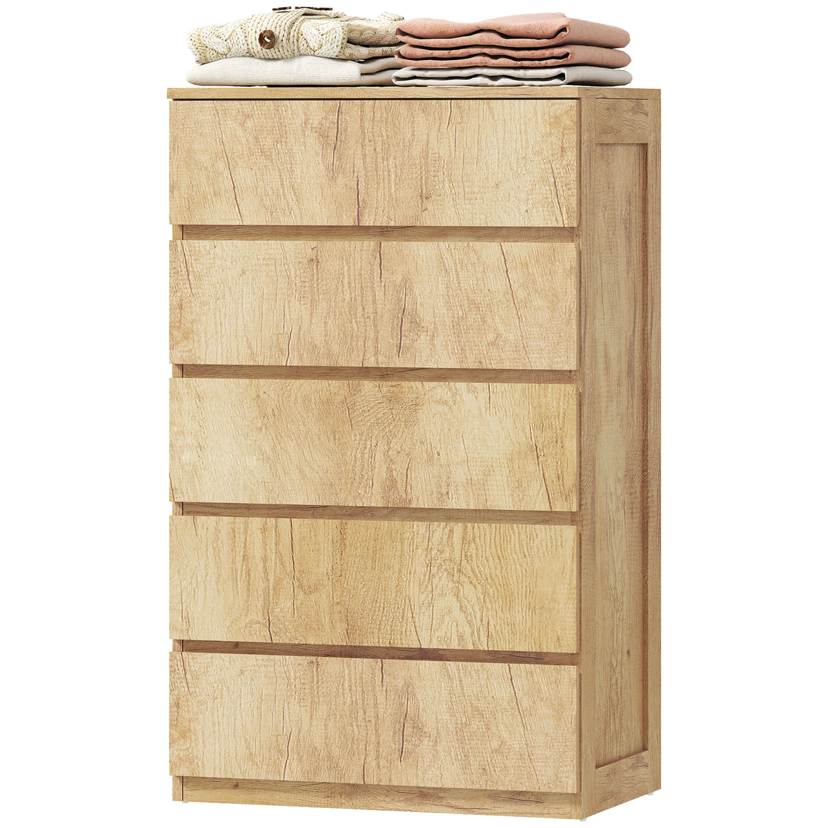Commode 5 tiroirs meuble de rangement sans poignées design minimaliste 60 x 39 x 100 cm bois naturel-8