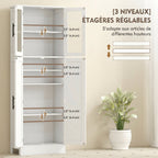 Meuble de salle de bain haut 6 niveaux, meuble de rangement avec 4 portes dont 2 vitrées et étagères réglables, blanc-4