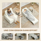 Fauteuil convertible 1 place, fauteuil-lit avec rangement caché, assise large et rembourrée, 72 x 85,5 x 91 cm, crème-3