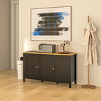 Buffet meuble de rangement avec 3 portes 2 étagères réglables plateau aspect bois clair 120 x 40 x 70 cm noir-8
