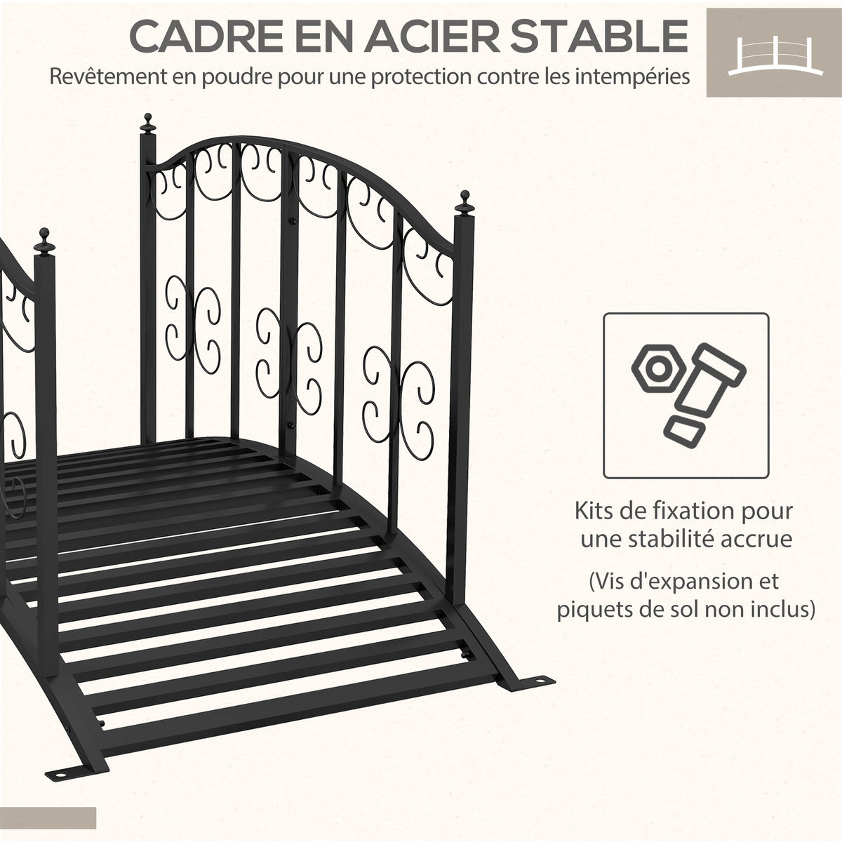 Pont de Jardin Pont en acier avec Garde-corps latéraux, Charge Maximale 120 KG, décoration Jardin, 119 x 67 x 70 cm noir-5