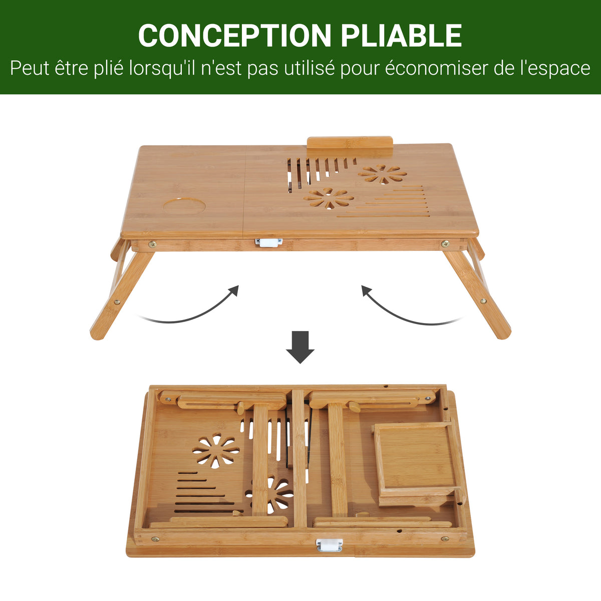 Table de lit plateau pour ordinateur en bois de bambou plateau inclinable pliable réglable en hauteur naturel-4
