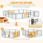 Parc pour chien, enclos chien 16 panneaux modulable et pliable, portable en acier avec portes 80 x 60 gris-4