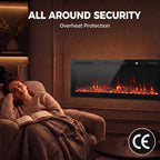 Cheminée Électrique Encastrable Murale ou à Poser 3 en 1 Cheminée Décorative Extra-Plat 900W/1800W Effet Flamme 3D Noir-8