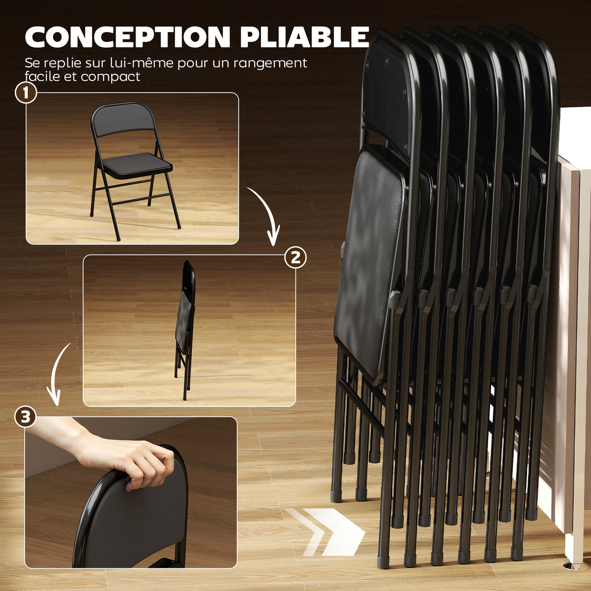 Lot de 6 chaises pliantes chaises de salle à manger portables cadre en acier 45 x 46 x 78 cm noir-5