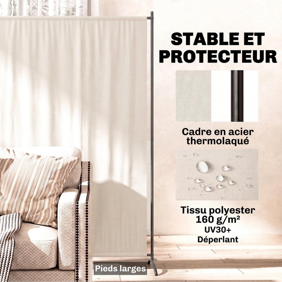 Paravent Extérieur à Panneau Unique, Séparateur de Pièce de 180H cm avec Protection UV30+, Beige-3