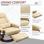 Fauteuil relax inclinable repose-pieds réglable pivotant 360° piètement bois revêtement PU respirant et doux crème-5