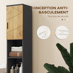 Meuble colonne armoire rangement salle de bain 2 portes étagère réglable 2 niches 30 x 30 x 183 cm chêne gris foncé-5