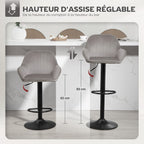 Lot de 2 tabourets de bar, chaises de bar en velours avec dossier, repose-pieds, hauteur réglable et pivotante gris-3