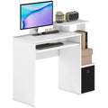 Bureau Informatique multimédia étagères Tablette Clavier Panier Noir Panneaux Particules Blanc-0