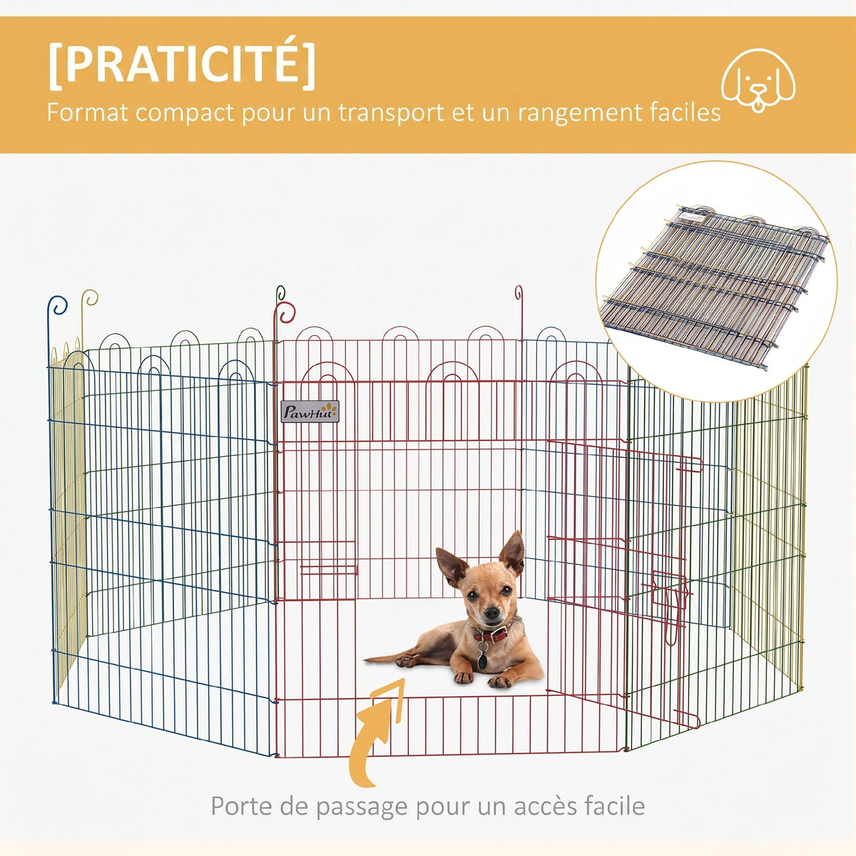 Enclos Pliant en Acier pour Chiens, Lapins, Rongeurs, Petits Animaux, Intérieur et Extérieur, 8 Panneaux avec Porte-5