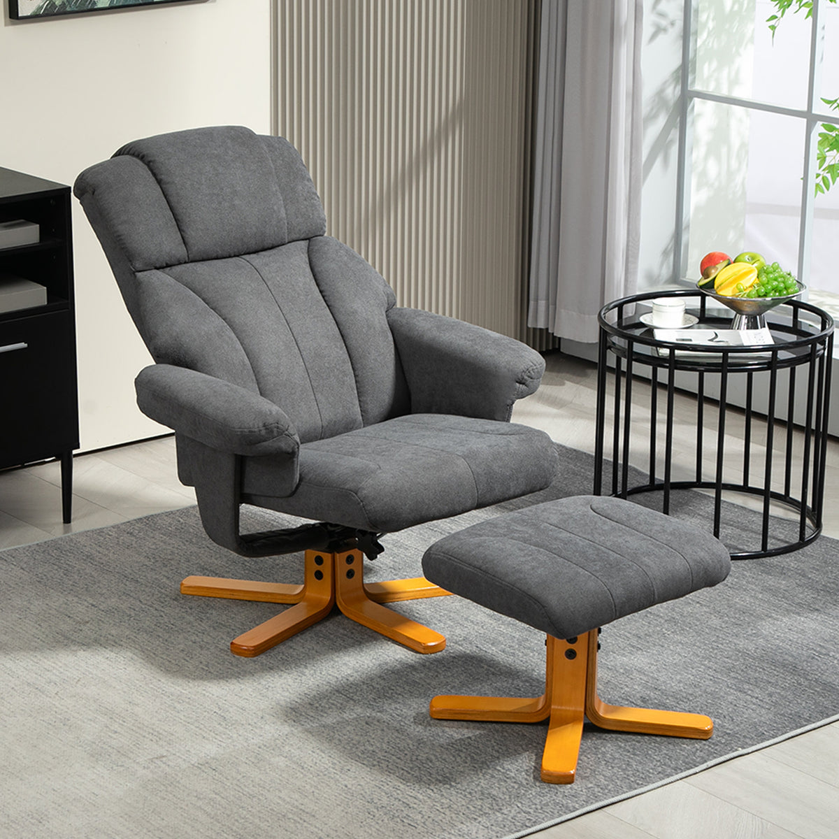 Fauteuil relax avec repose-pied, fauteuil de relaxation, dossier inclinable, assise rembourrée, 79x80x104cm, gris foncé-9