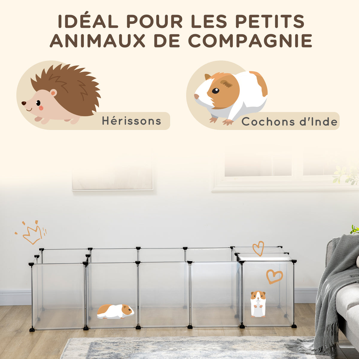 Lot de 2 enclos parc modulable pour petits animaux 40 panneaux pour lapin hamster chiot cochon 175 x 70 x 45 cm blanc-3