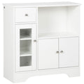 Buffet de cuisine moderne avec porte en verre, tiroir, grande niche et étagères réglables 80 x 30 x 82 cm blanc-0