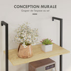 Étagère échelle mural bibliothèque style industriel 6 étagères acier noir aspect bois naturel dim. 60L x 30l x 206H cm-5