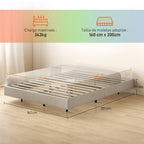 Lit Flottant 160 x 200 cm avec Éclairage LED Intelligent, Cadre de Lit Double Rembourré en Lin, Montage Facile, Beige-2