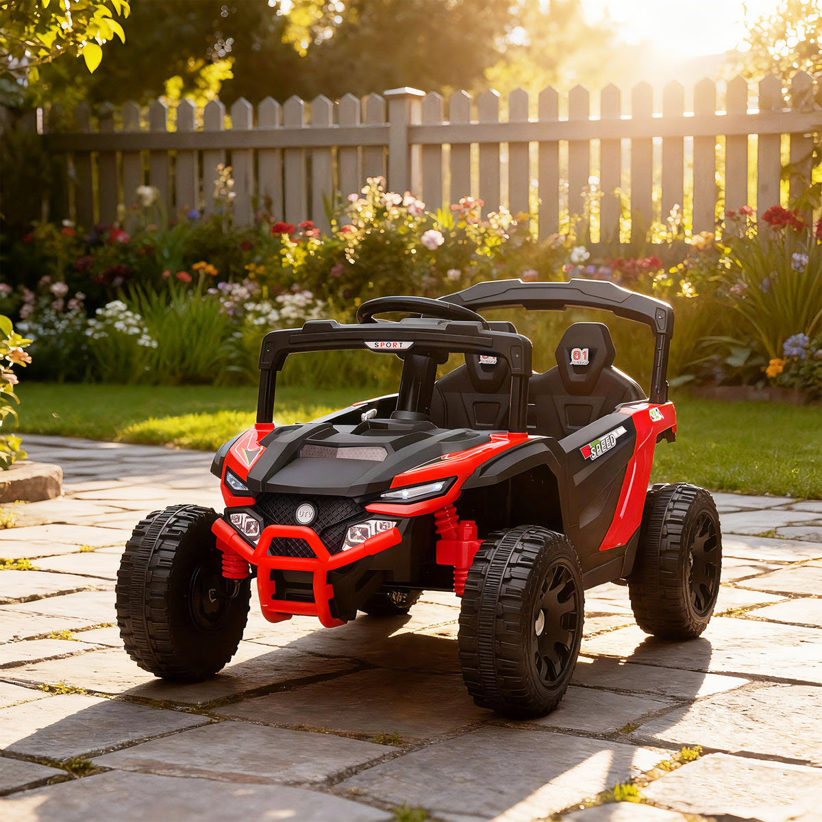 Voiture électrique enfant UTV, buggy électrique enfant 12V 2 moteurs, télécommande, LED, musique, klaxon, 3-8 ans, rouge-1