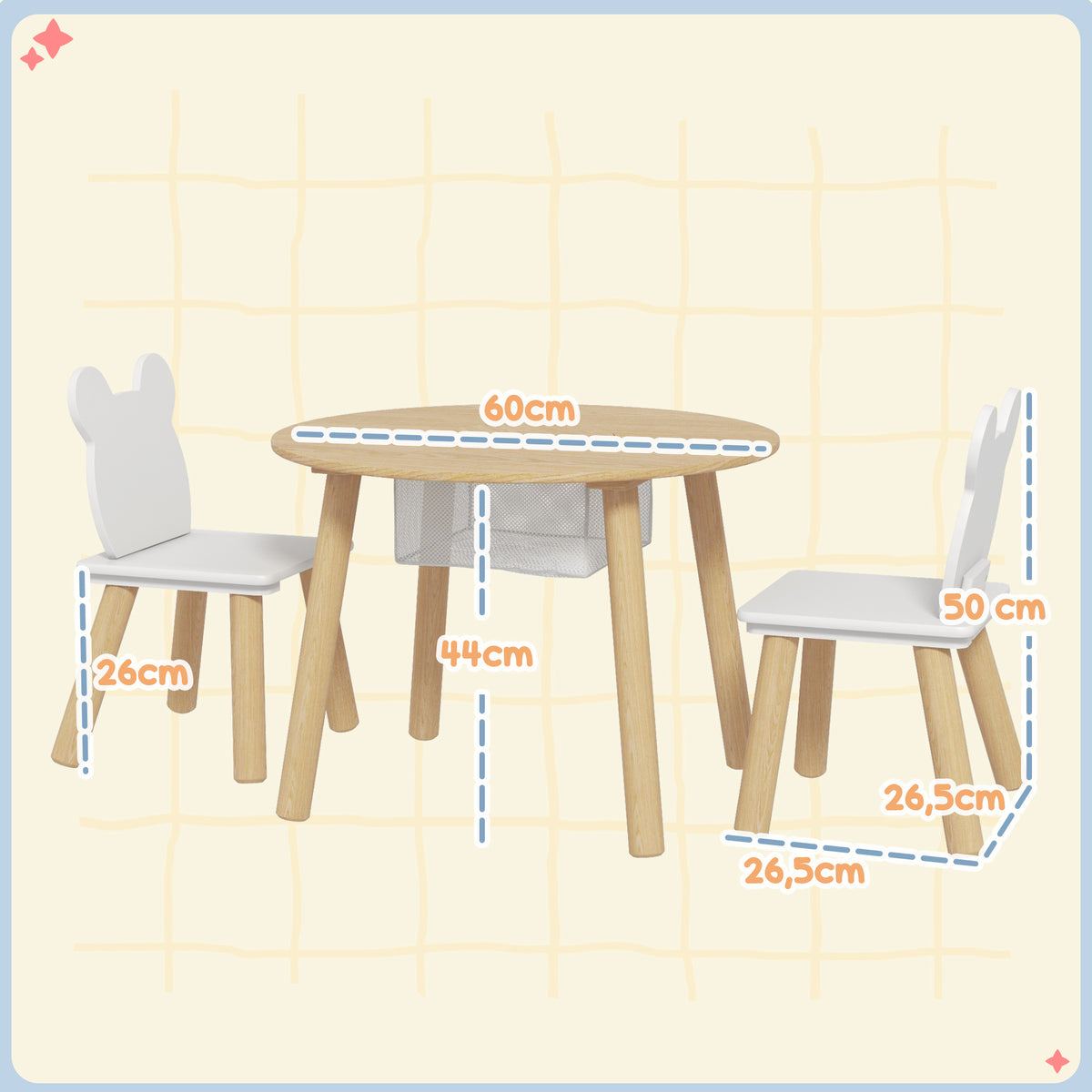 Ensemble 1 table ronde, 2 chaises pour enfant 3 pièces, dossier en forme d'ours, activités, bricolage, repas, 3-6 ans-2