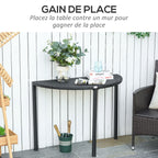 Table de jardin demi cercle - table de balcon demi lune - 100L x 50l x 74H cm résine tressée 4 fils imitation-3