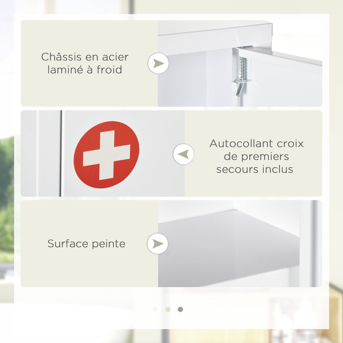 Armoire à pharmacie 2 étagères 3 niveaux avec porte verrouillable 2 clés 40 x 15 x 53,5 cm blanc-5