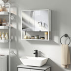 Armoire murale salle de bain avec miroir, meuble salle de bain, 2 portes miroir, étagère ouverte 60 x 16 x 60 cm blanc-9