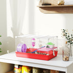 Cage hamster, cage rongeur à 2 niveaux, base amovible nettoyage facile, cabane, roue d'exercice, 47 x 30 x 27 cm, blanc-1