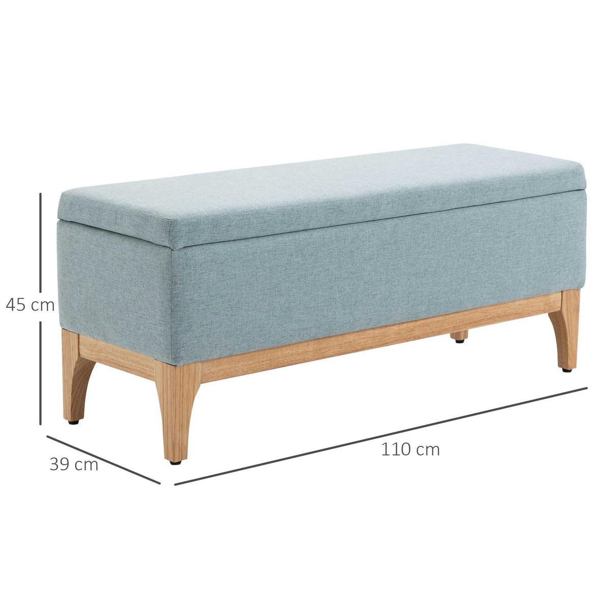Banc de rangement, coffre de rangement avec couvercle amovible style scandinave, bout de lit en tissu lin, 110 x 39 x 45 cm, vert clair-2