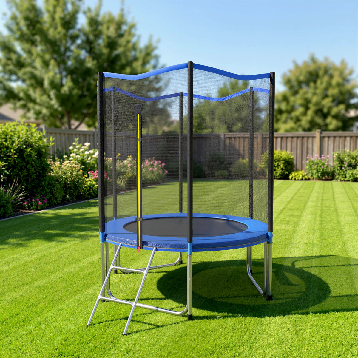 Trampoline Extérieur Trampoline de Jardin Enfants et Adultes 6 Poteaux au Sol Charge 80kg 36 Ressorts Ø183cm Bleu-1