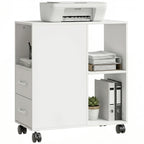 Support d'imprimante, meuble de rangement sur roulettes avec tiroirs, étagère réglable et compartiment ouvert, blanc-7