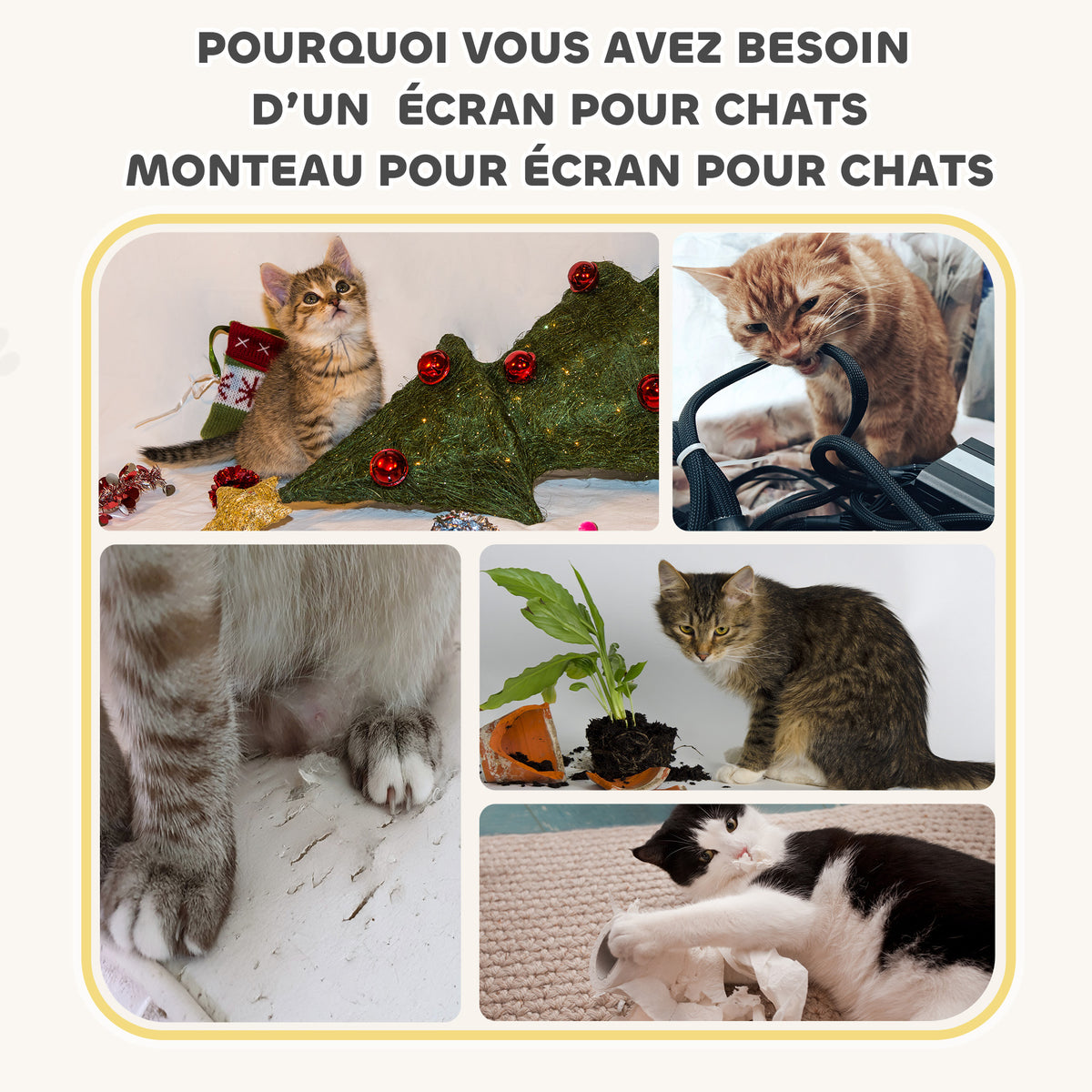 Tonneau à Gratter pour Chat Arbre à Chat Sisal Naturel et Herbiers Marins Recouvert de Peluche 45 x 45 x 79cm Kaki Café-6