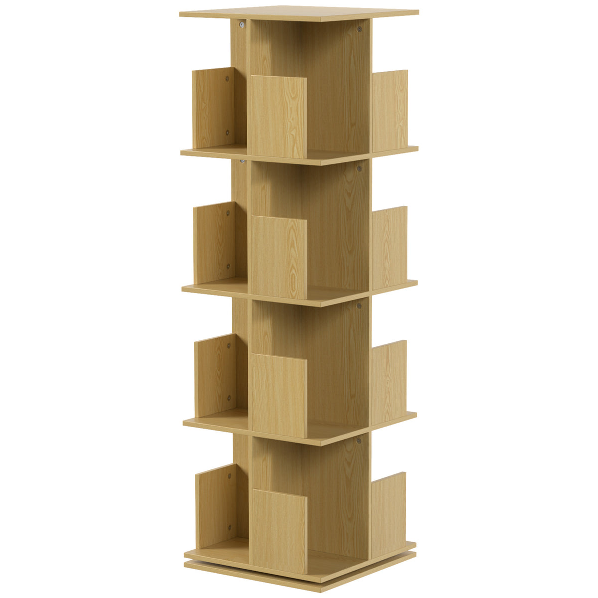 Bibliothèque Rotative à 4 Niveaux, Étagère Rangement avec 16 Compartiments, 39 x 39 x 128,3 cm, Chêne-0