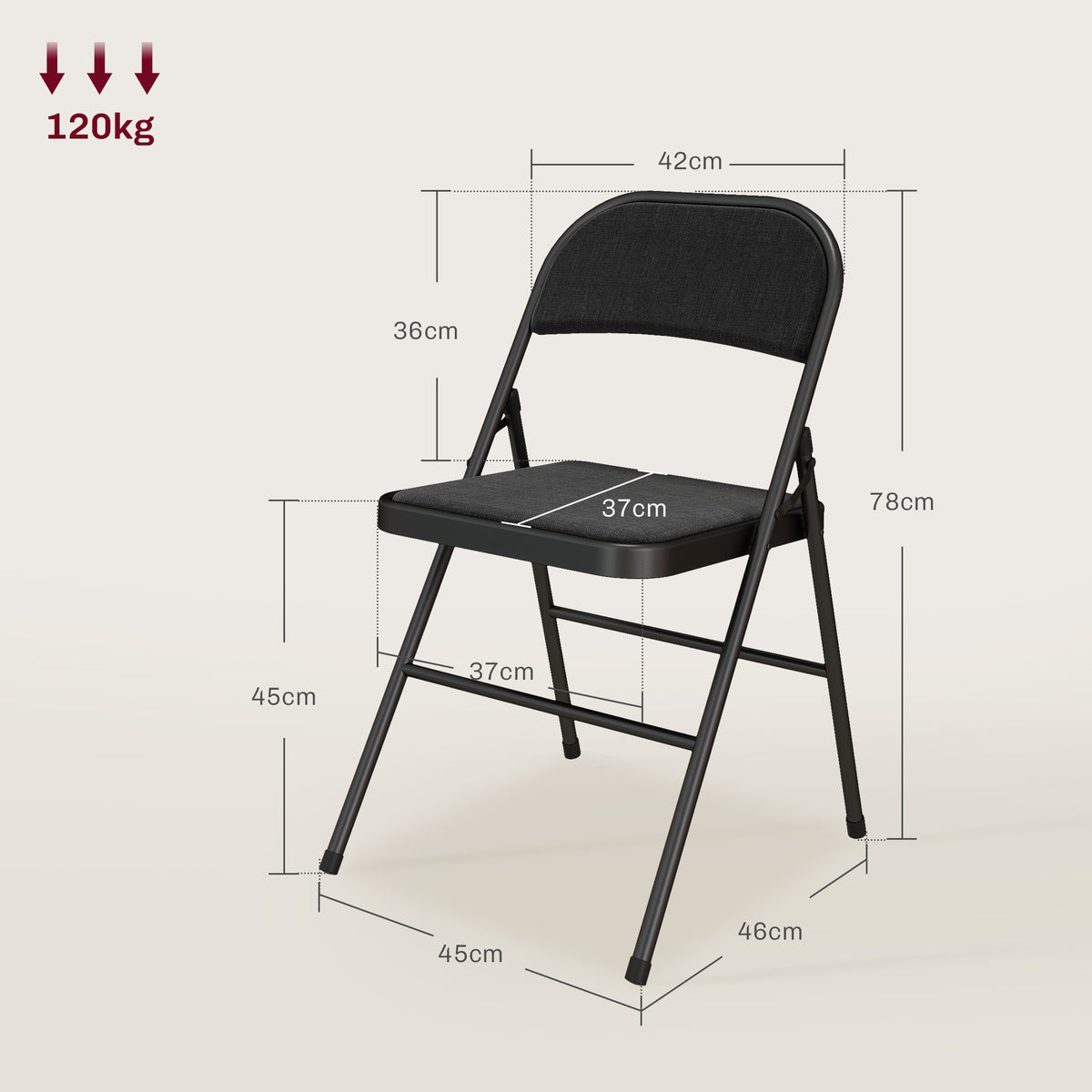 Lot de 4 chaises pliantes chaises de salle à manger portables cadre en acier 45 x 46 x 78 cm noir-2