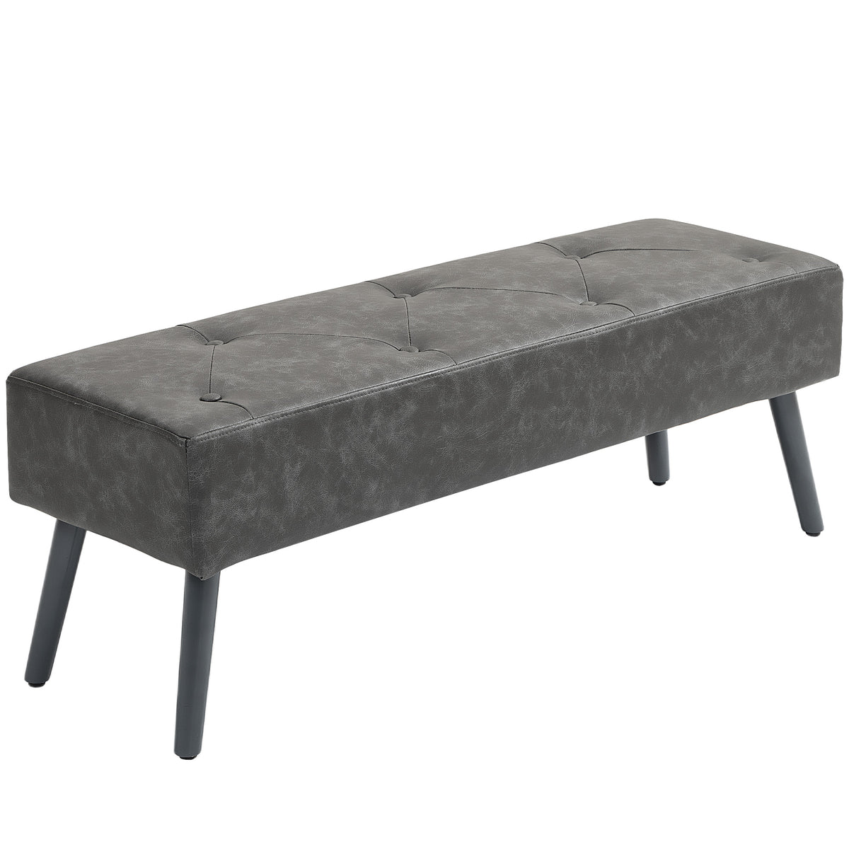Banc bout de lit banquette capitonnée style vintage 114 x 38 x 42 cm piètement bois revêtement gris-0